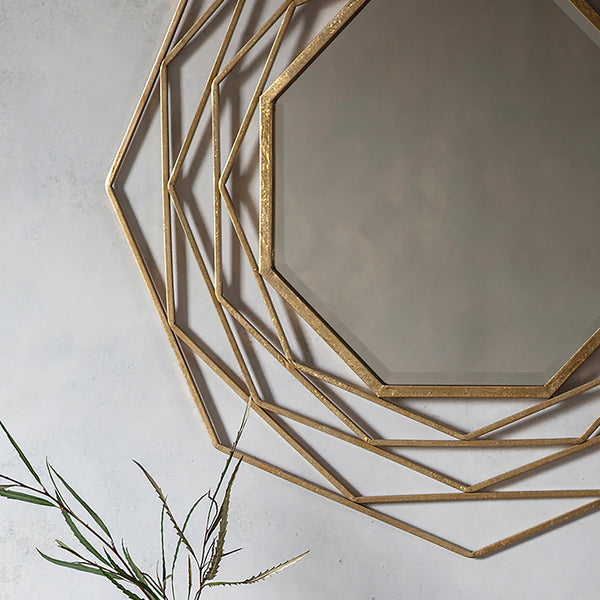 Gold Geometric Octagon Mirror