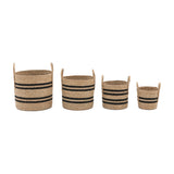 Water Hyacinth Black Striped Baskets (Set of Four)