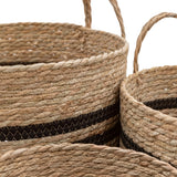 Water Hyacinth Black Striped Baskets (Set of Four)