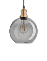 Industrial Brooklyn Globe Smoked Grey Glass Pendant Light by Industville - Brass Holder