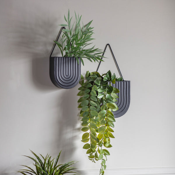 Black Ribbed Wall Planters (Set of Two)