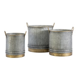 Galvanised Metal Planters With Gold Trim (Set of Three)