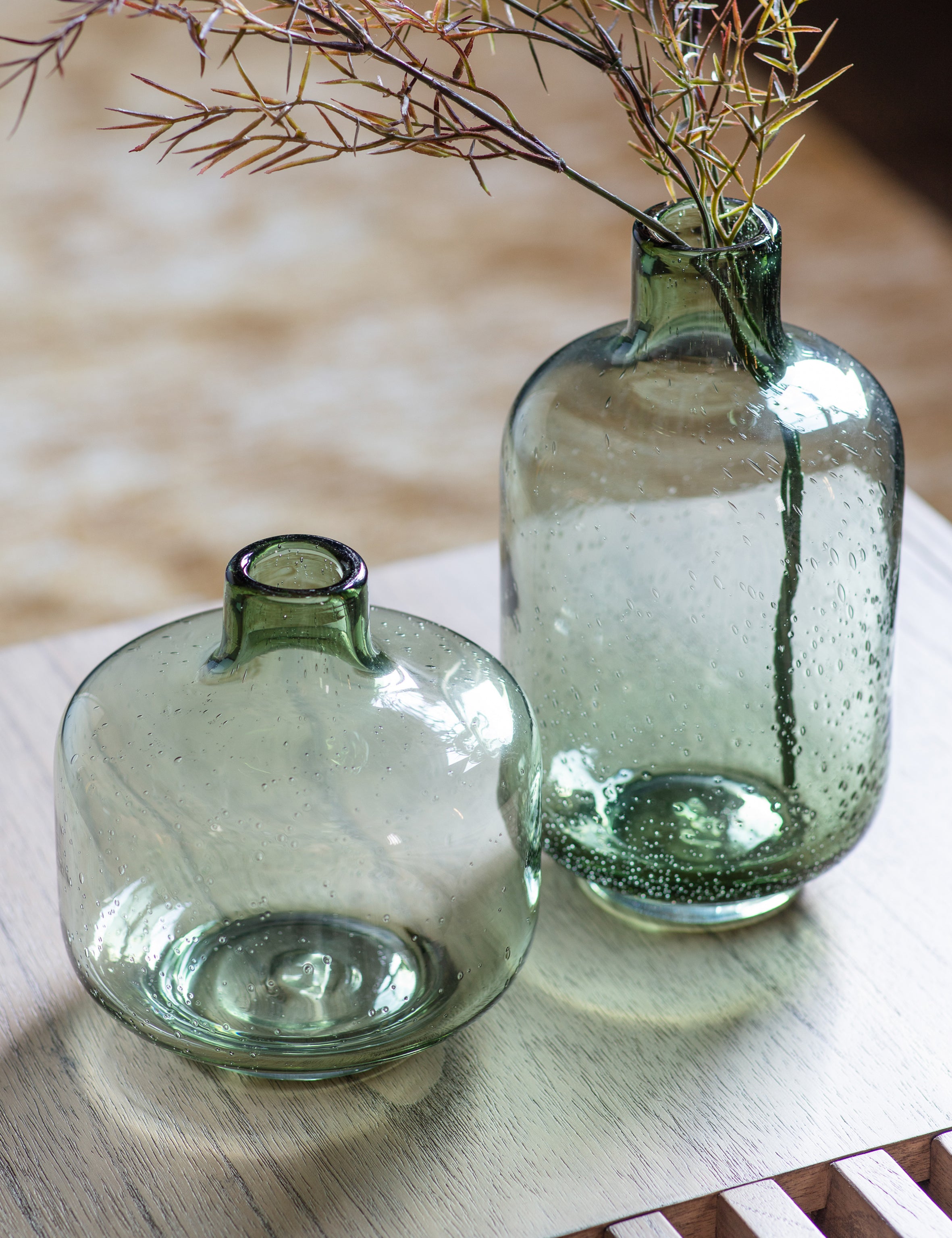 Green Glass Round Vase – The Den & Now