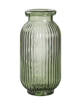 Green Ribbed Tall Glass Vase