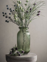 Green Ribbed Tall Glass Vase