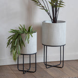 Off-White Textured Metal Planters With Stand (Pair)