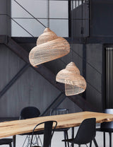 Rattan Natural Spiral Shell Light Shades - Large Pair