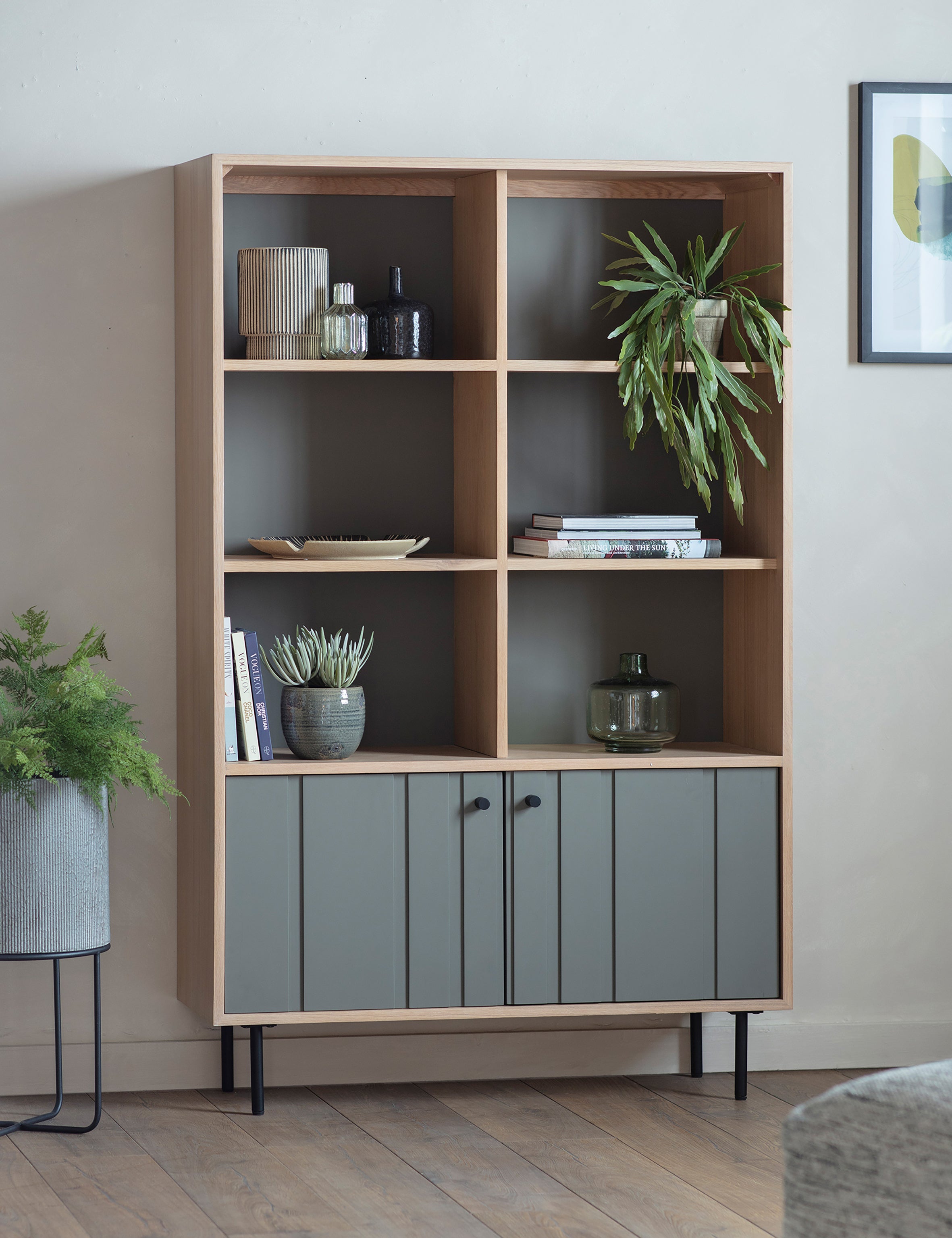 Oak display top units living room