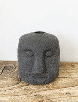 Stoneware Face Black Candle Holder