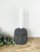 Stoneware Face Black Candle Holder
