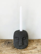 Stoneware Face Black Candle Holder