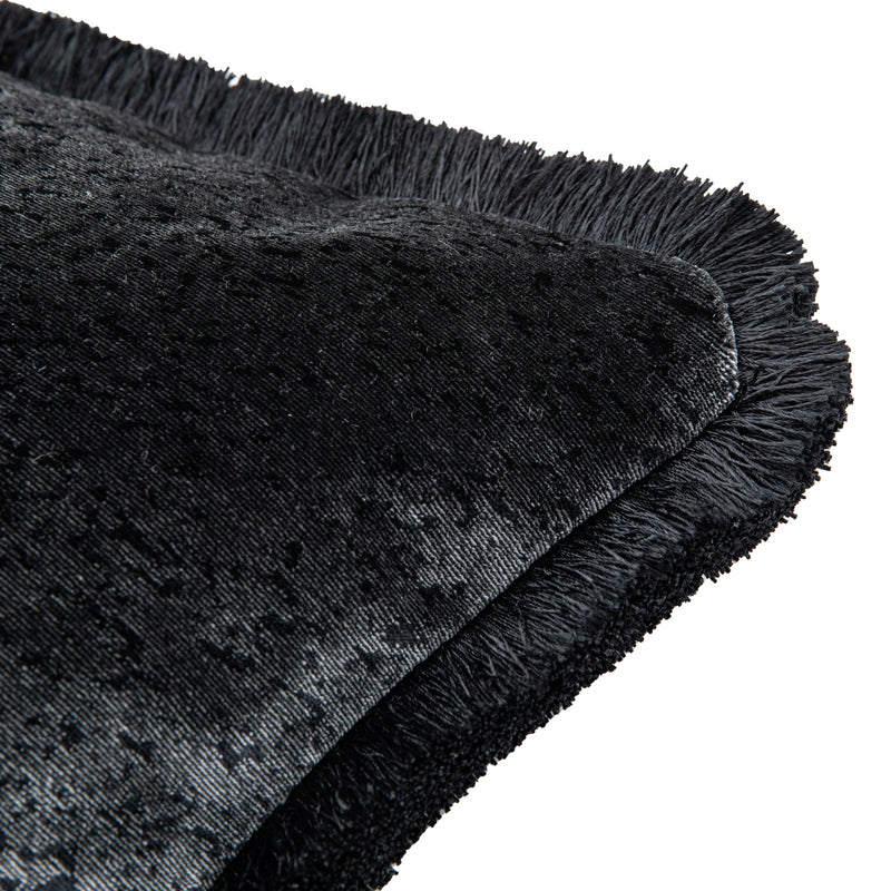 Arya Fringed Velvet Cushion - Black