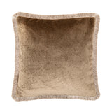 Arya Fringed Velvet Cushion - Fawn