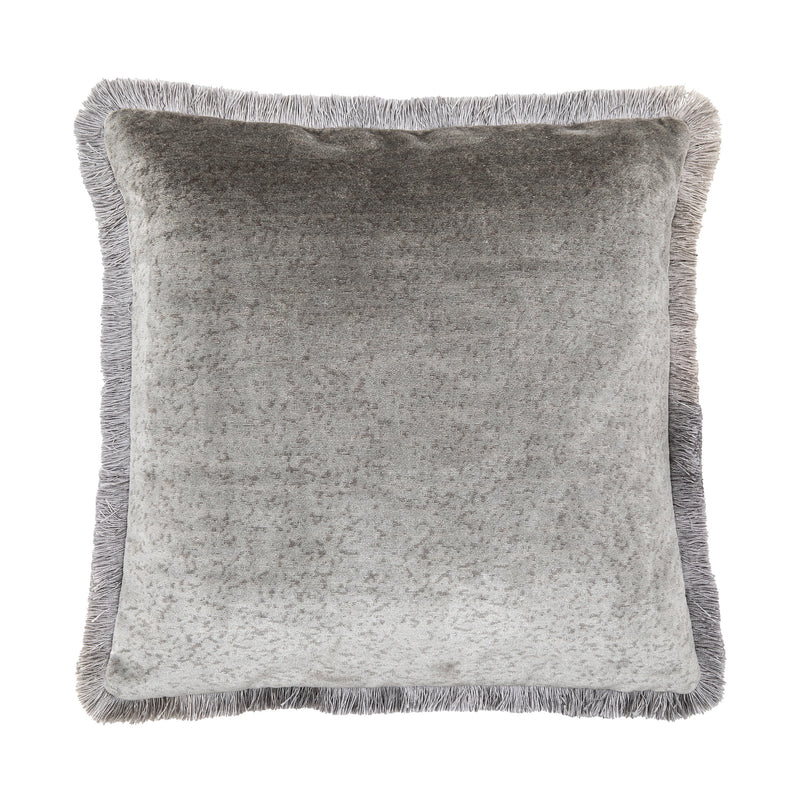 Arya Fringed Velvet Cushion - Grey