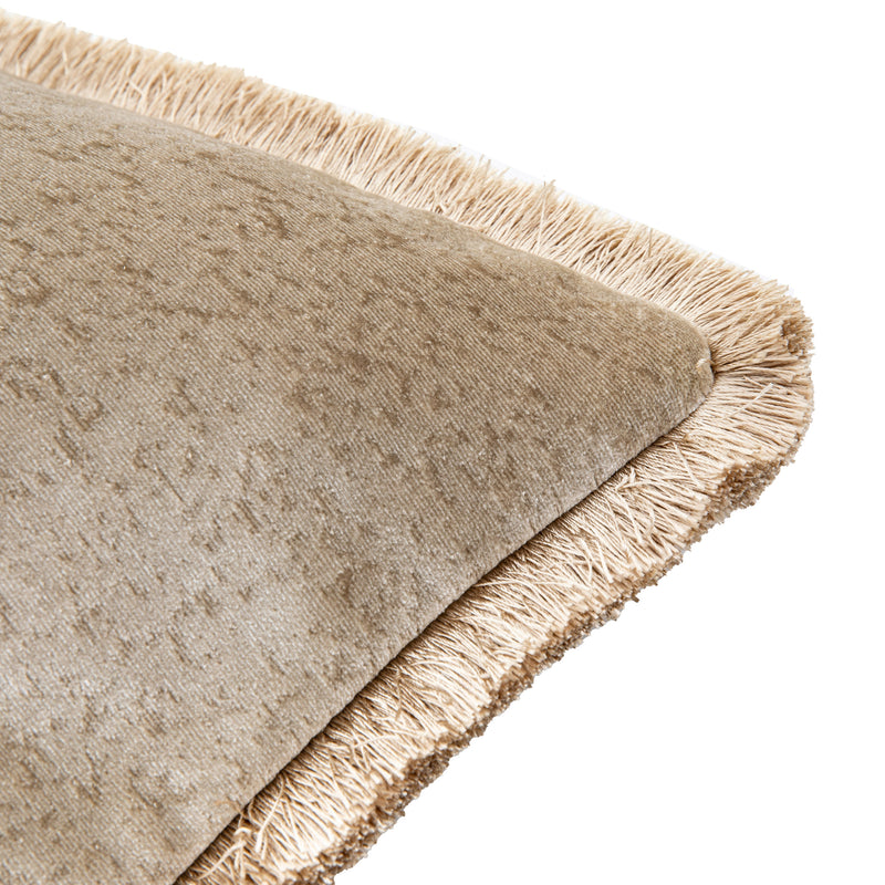 Arya Fringed Velvet Cushion - Natural