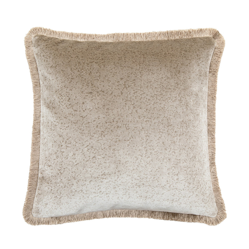 Arya Fringed Velvet Cushion - Natural