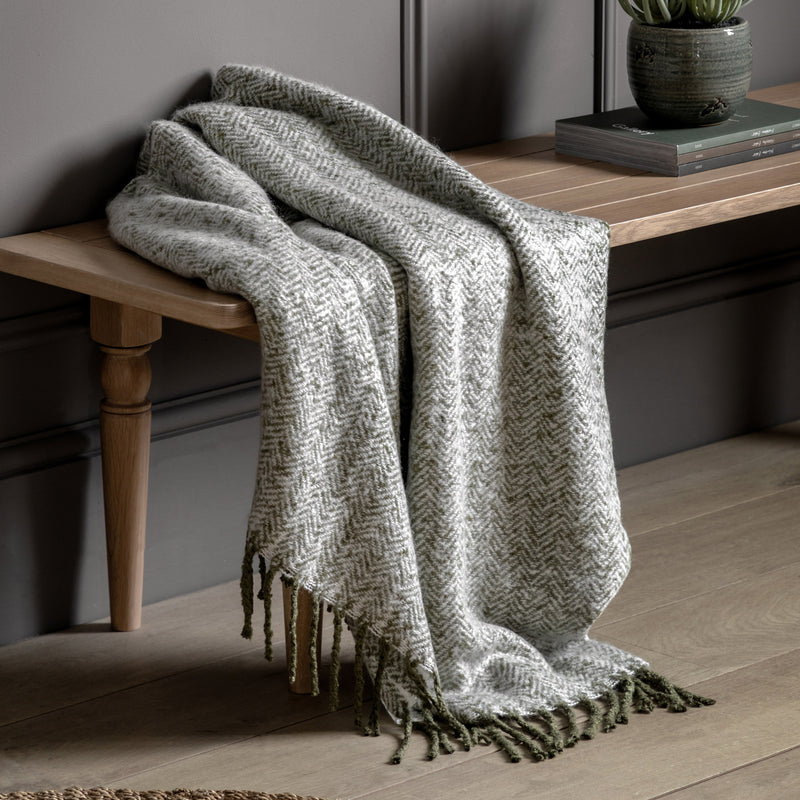 Green Herringbone Throw