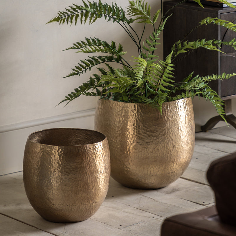 Hammered Bronze Metal Planters (Pair)