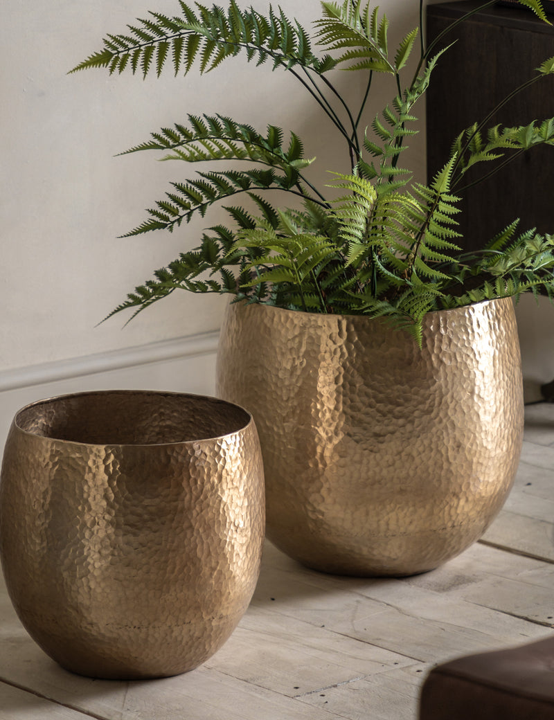 Hammered Bronze Metal Planters (Pair)