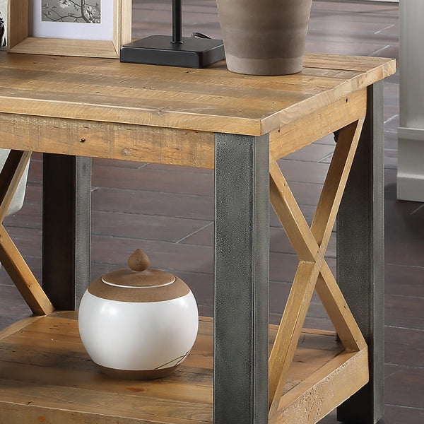 Industrial Rustic Side Table With Shelf