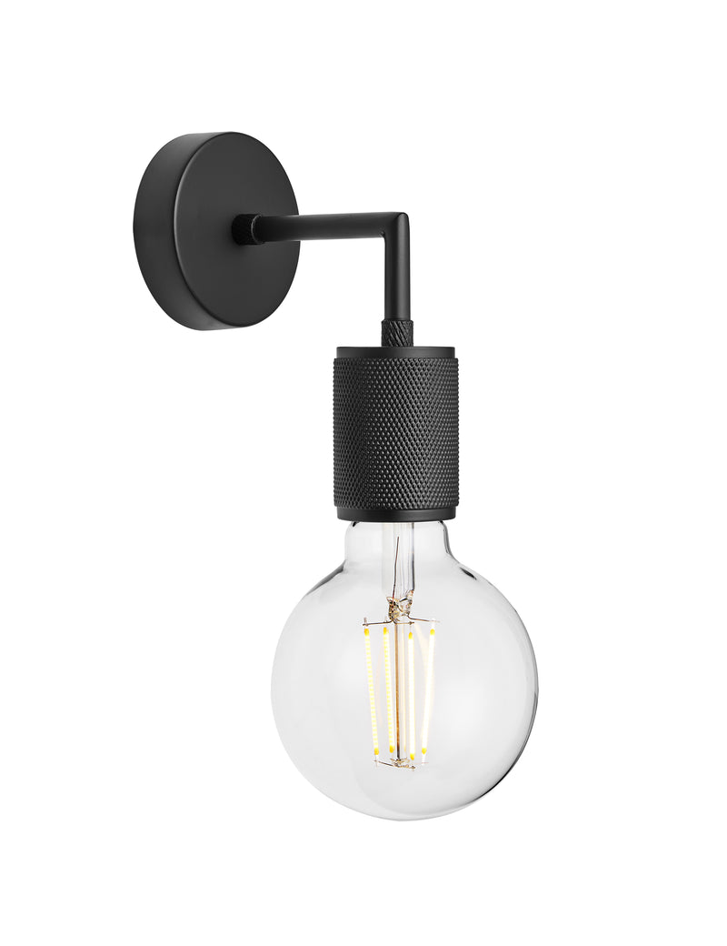 Knurled Edison Wall Light by Industville - Black - Clear Bulb