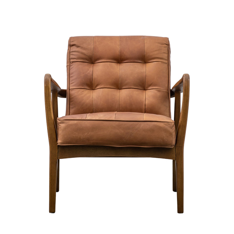 Luna Brown Leather Buttoned Armchair