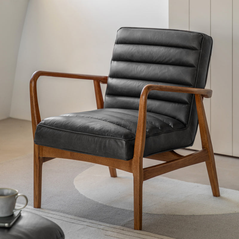 Oskar Black Leather Armchair