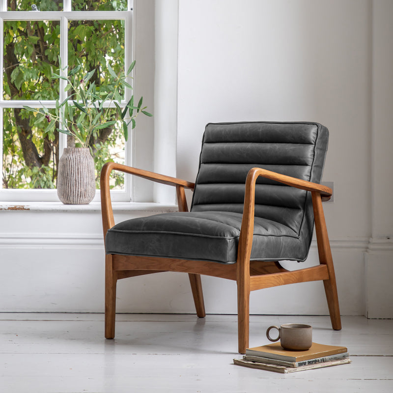 Oskar Black Leather Armchair