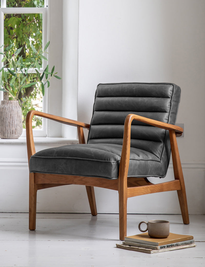 Oskar Black Leather Armchair