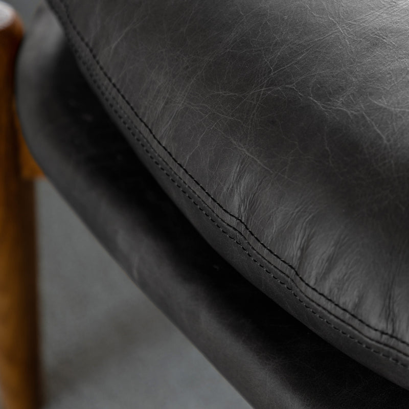 Oskar Black Leather Footstool