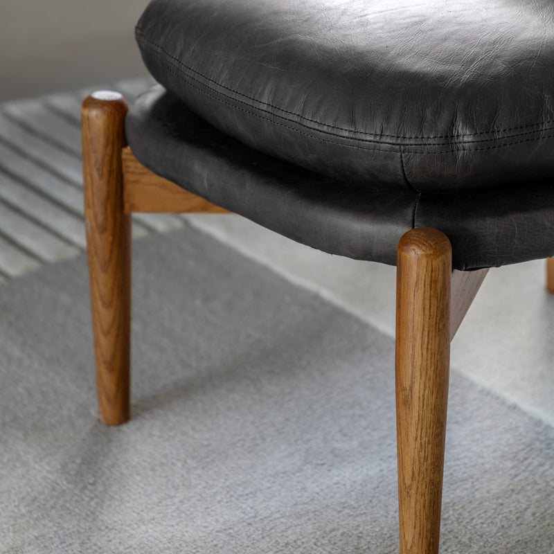 Oskar Black Leather Footstool