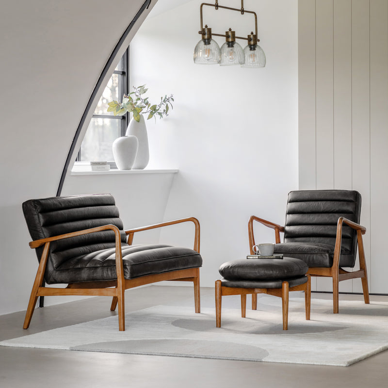 Oskar Black Leather Sofa