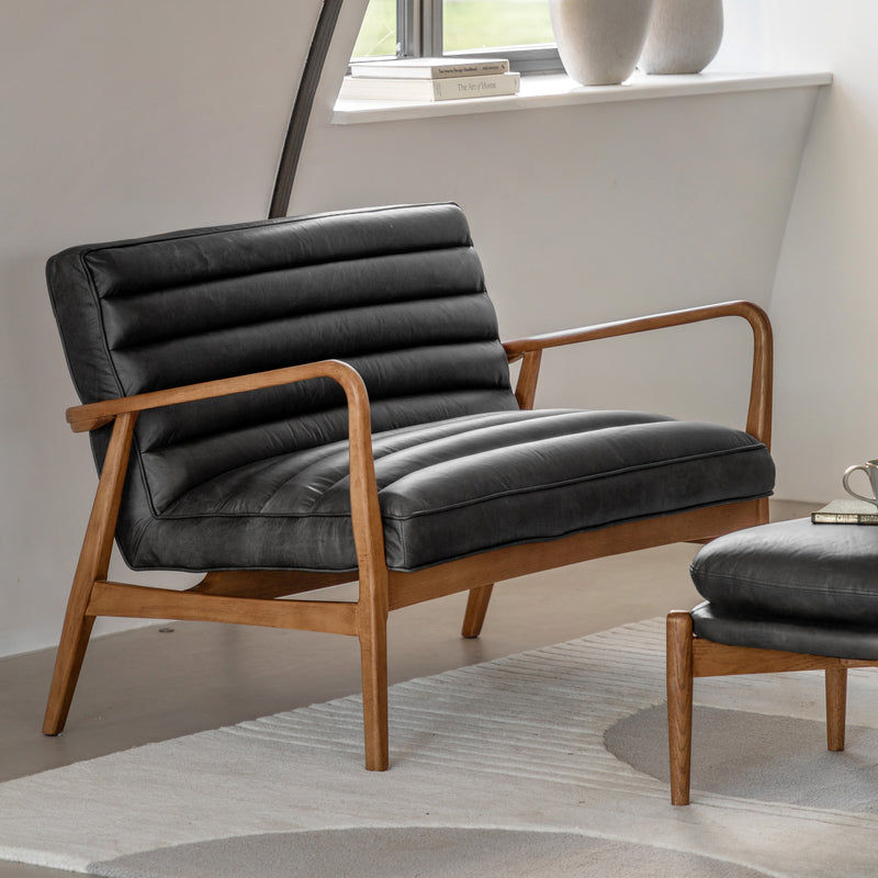 Oskar Black Leather Sofa