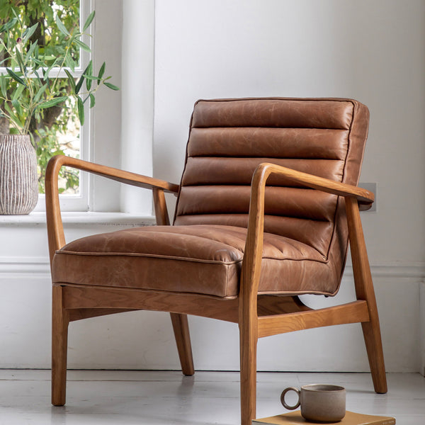 Neyland vintage deals brown leather armchair