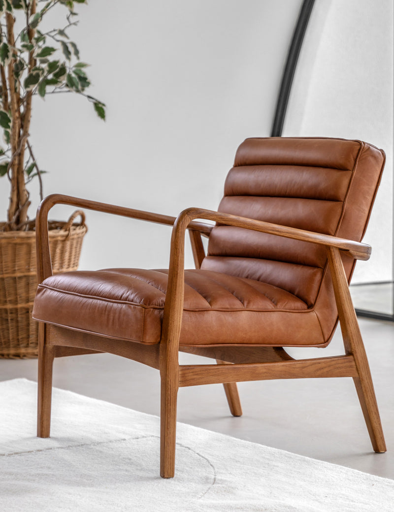 Oskar Brown Leather Armchair – The Den Now - Main Image