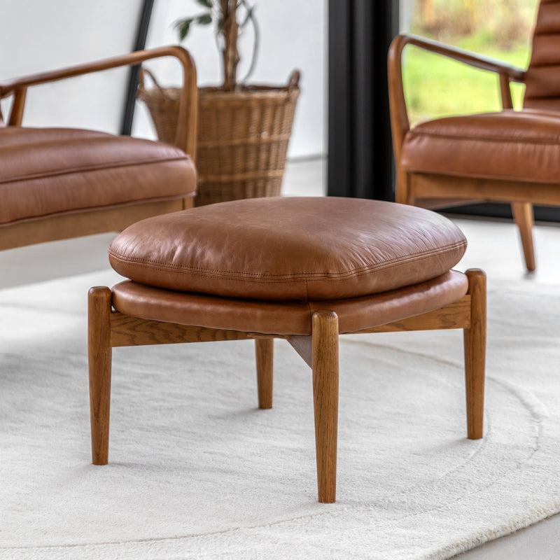 Oskar Brown Leather Footstool