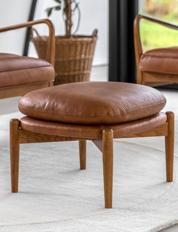 Oskar Brown Leather Footstool