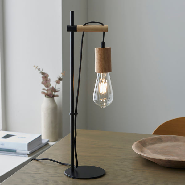 Rafe Wooden & Black Table Lamp