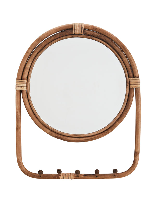Rattan Round Mirror With Hanging Hooks
