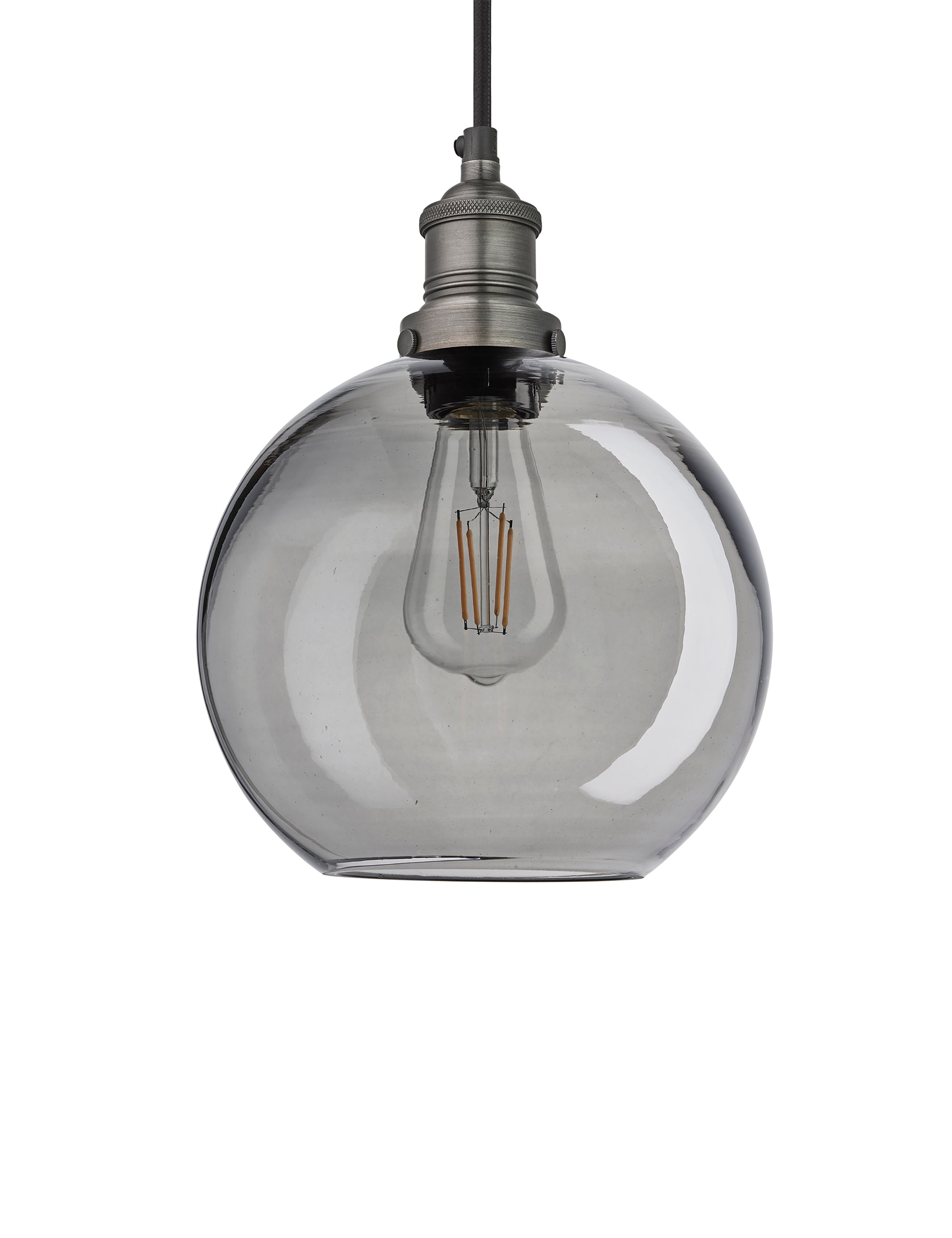 Industrial Brooklyn Globe Smoked Grey Glass Pendant Light By Industvil 