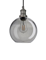 Industrial Brooklyn Globe Smoked Grey Glass Pendant Light by Industville - Pewter Holder