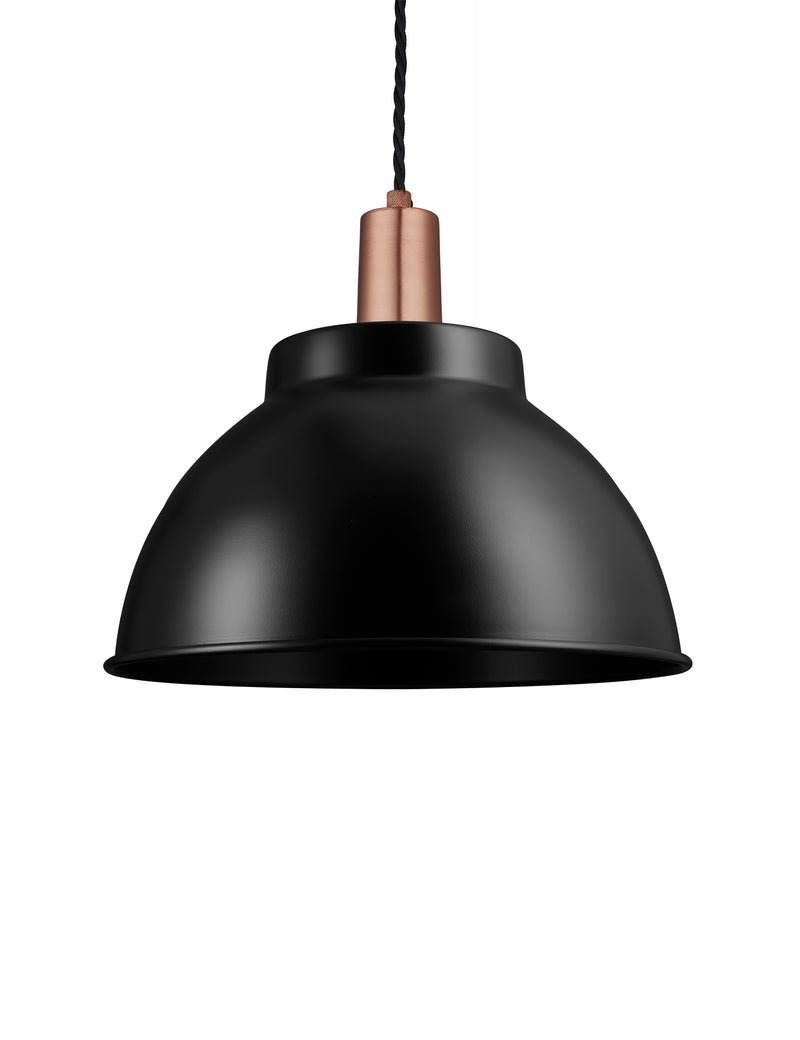 Industrial Sleek Dome Black Pendant Light by Industville - Copper Holder