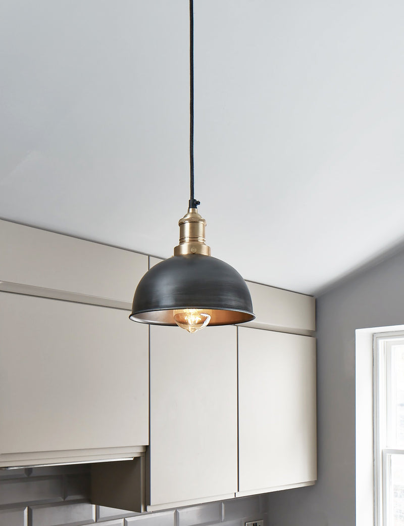 Industrial Brooklyn Small Dome Pewter Pendant Light by Industville - Brass Holder