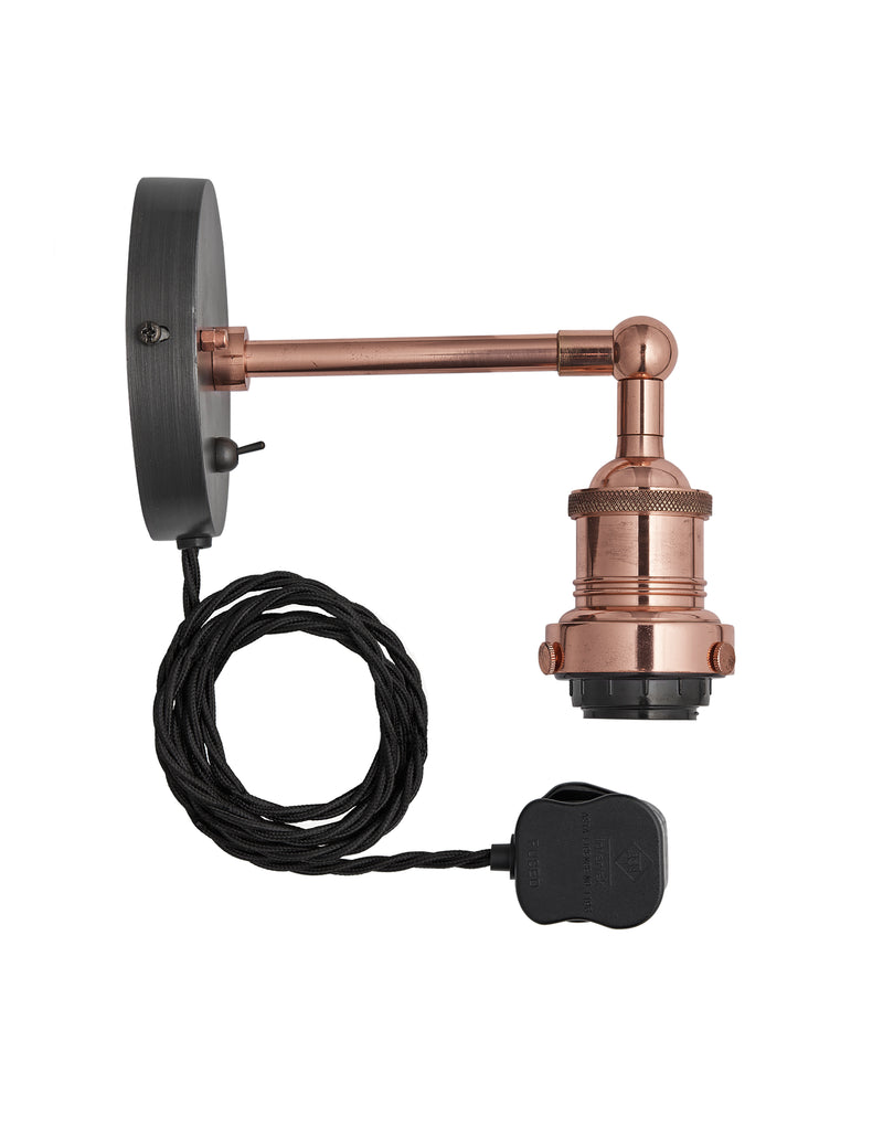 Industrial Brooklyn Cone Black Wall Light by Industville - Copper Plug-In Holder
