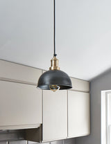 Industrial Brooklyn Small Dome Pewter Pendant Light by Industville - Brass Holder