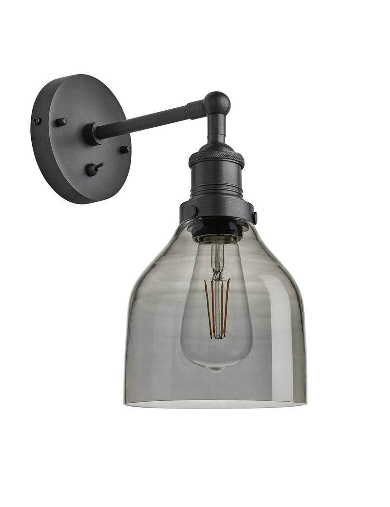 Industrial Brooklyn Smoked Grey Glass Cone Wall Light by Industville - Pewter Holder