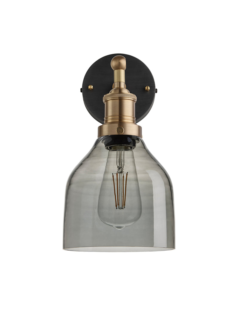 Industrial Brooklyn Smoked Grey Glass Cone Wall Light by Industville - Brass Holder