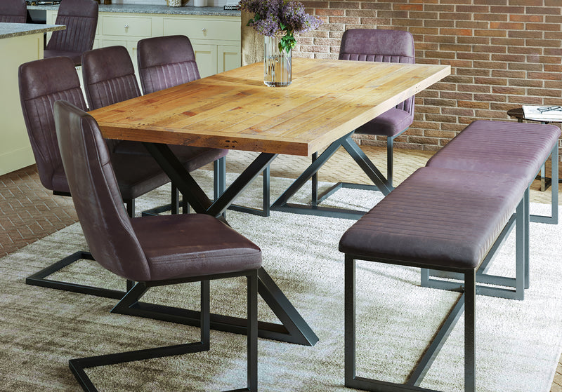 Industrial Rustic Cross Leg Dining Table - Large - Brown Dining Chairs & Bench