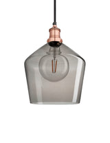 Industrial Brooklyn Schoolhouse Smoked Grey Glass Pendant Light by Industville - Copper Holder