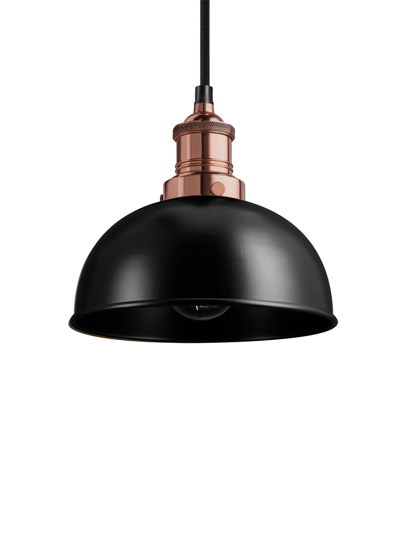Industrial Brooklyn Small Dome Black Pendant Light by Industville - Copper Holder
